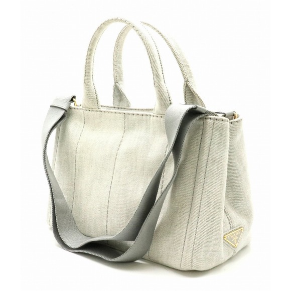 Prada Bianco Bag Tote Denim Shoulder Handbag Canapa - Picture 1 of 9